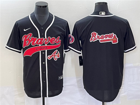 Men's Atlanta Braves Black Team Big Logo Cool Base With Patch Stitched Baseball Jersey